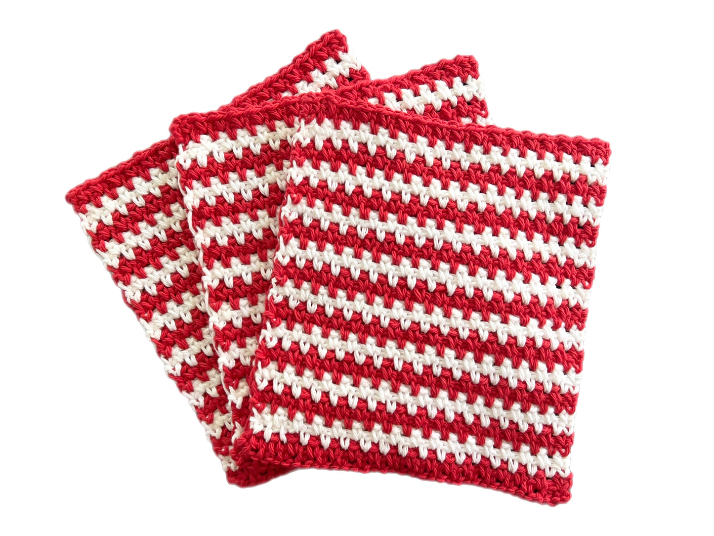 Red and White Stripes Dishcloths - Set of 3